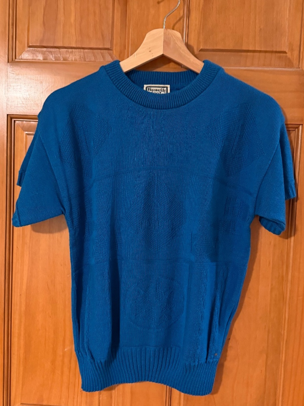 90'S Vintage Kenneth Too Cobalt Blue Short Sleeve Knit Sweater - Size M